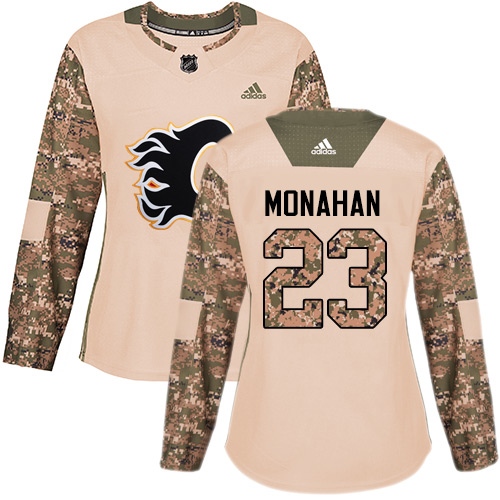 Adidas Flames #23 Sean Monahan Camo Authentic Veterans Day Women's Stitched NHL Jersey - Click Image to Close